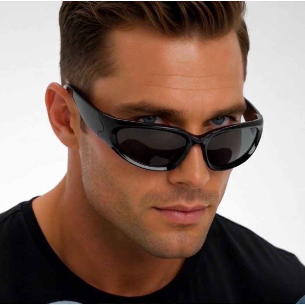 Sunglasses‎ Black Lens Retro Street Shades Sports Light Wrap Around Lentes Gafas